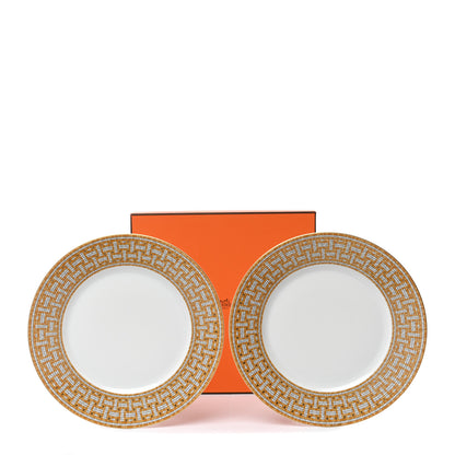 Hermes Porcelain Mosaique Au 24 Gold Dinner Plate Set of 2 7 of 7
