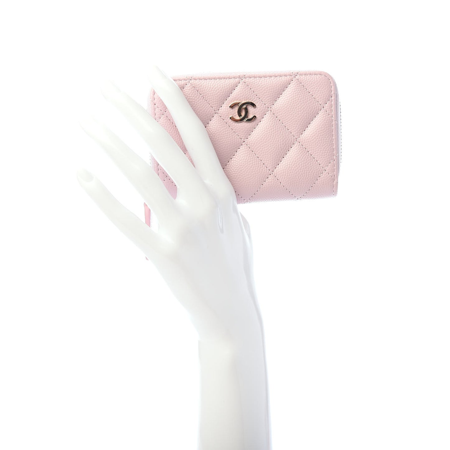 Caviar Quilted Zip Coin Purse Light Pink