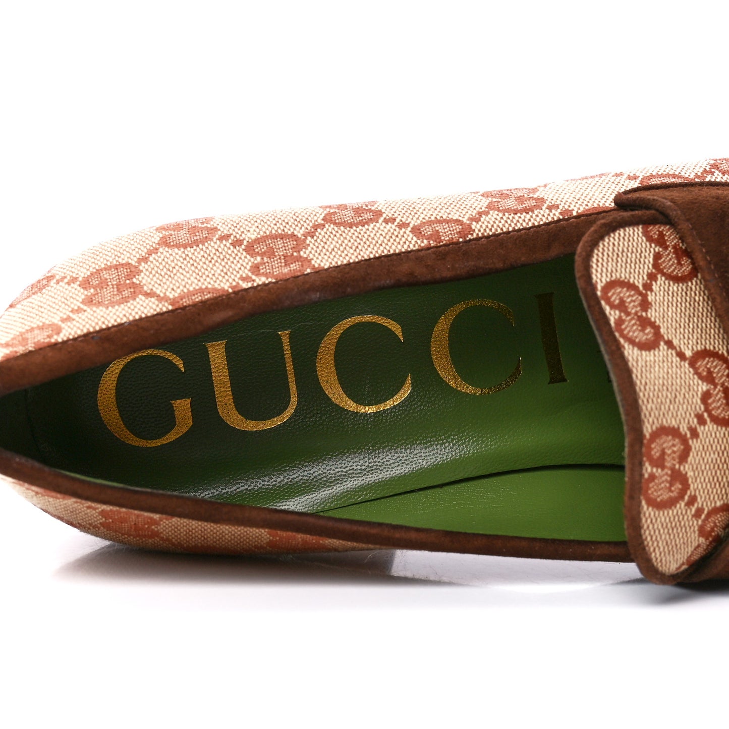 GG Monogram Suede Houdan Mid Heel Platform Loafers 39 Beige Ruggine Maroon
