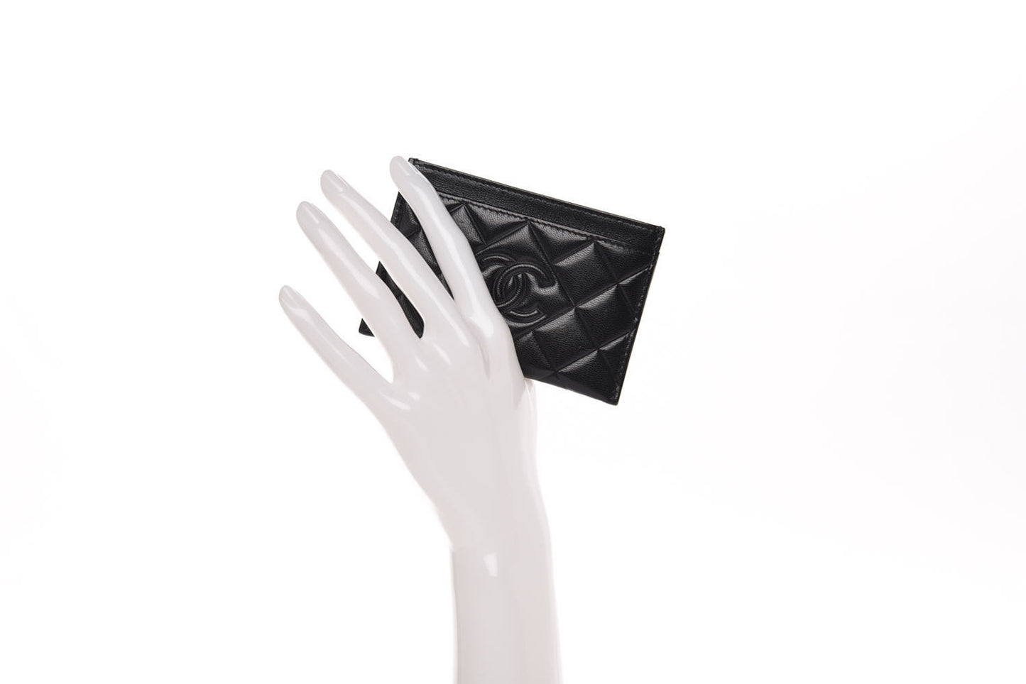 Lambskin Quilted Diamond CC Card Holder Black