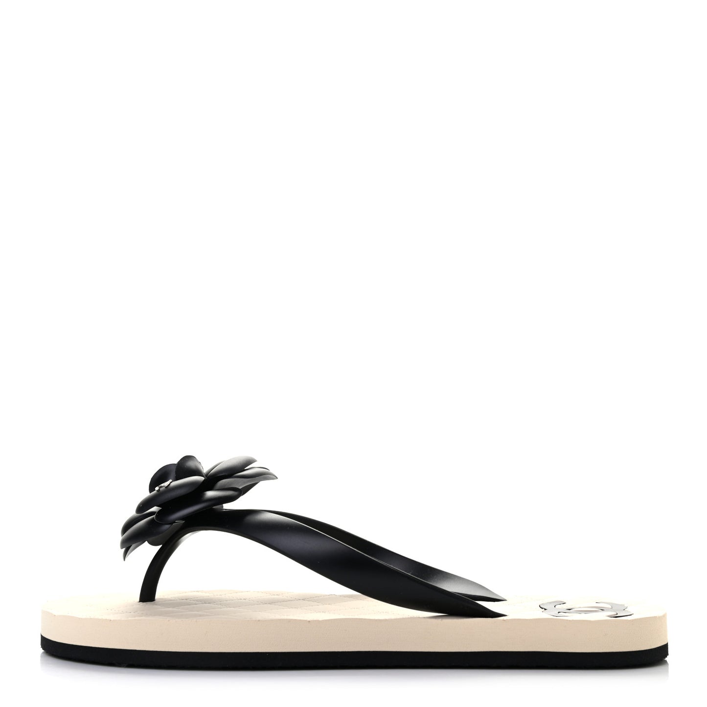 PVC Camellia Thong Sandals 37 Black