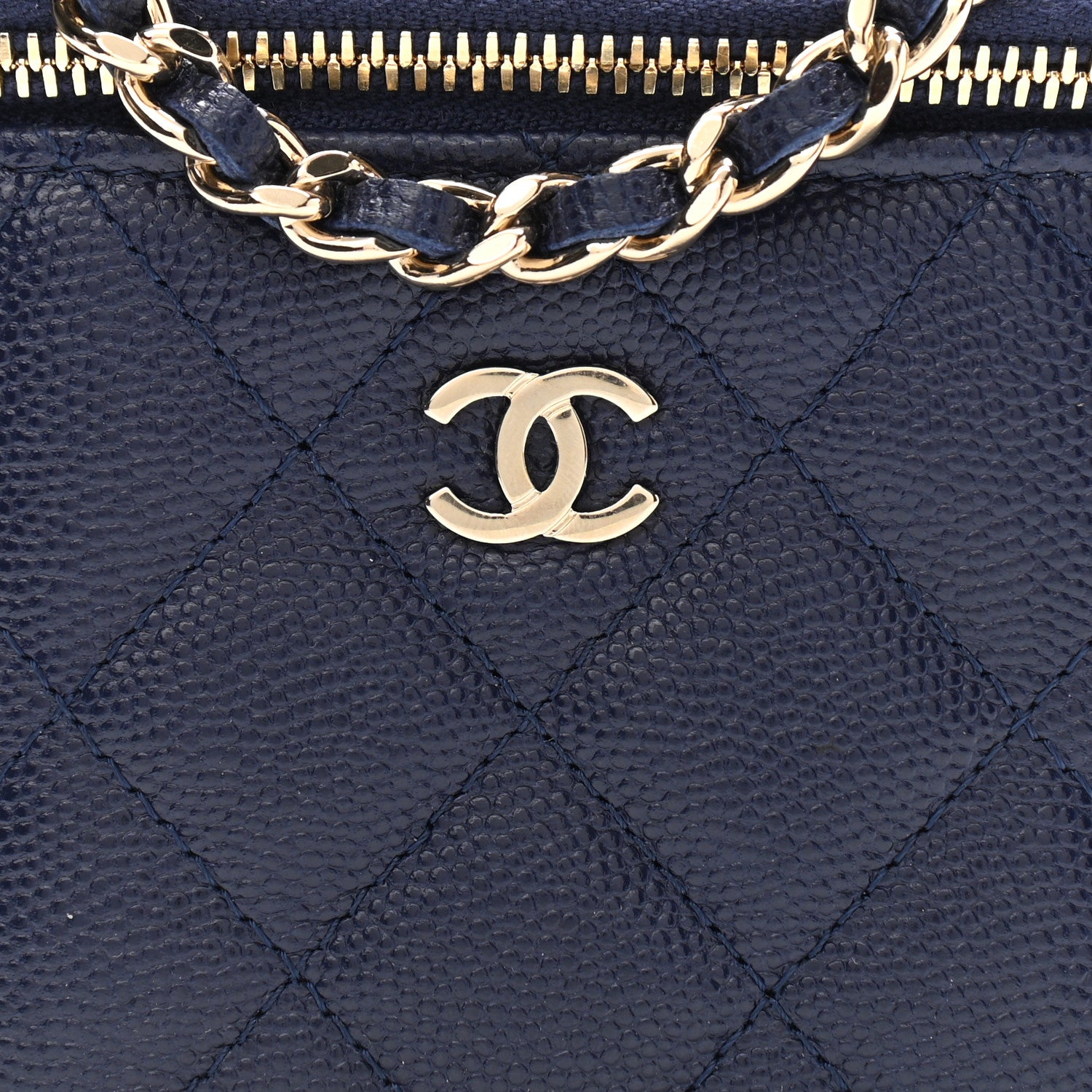 Chanel Caviar Quilted Mini Vanity Case With Chain Navy Blue 8 of 14