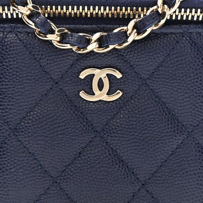 Chanel Caviar Quilted Mini Vanity Case With Chain Navy Blue 8 of 14