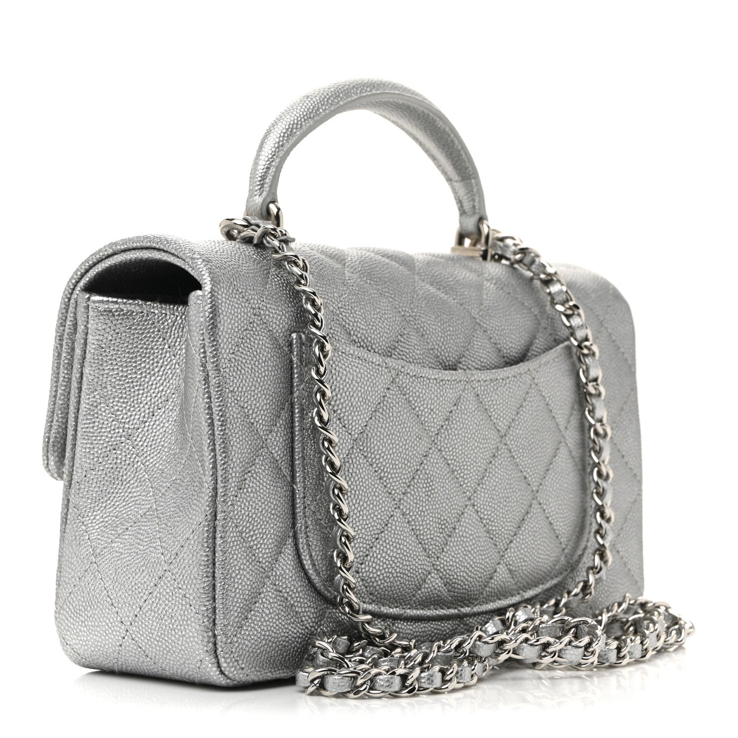 Chanel Metallic Caviar Quilted Mini Top Handle Rectangular Flap Silver 3 of 10