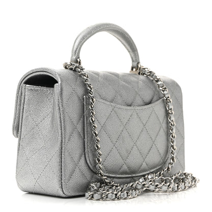 Chanel Metallic Caviar Quilted Mini Top Handle Rectangular Flap Silver 3 of 10