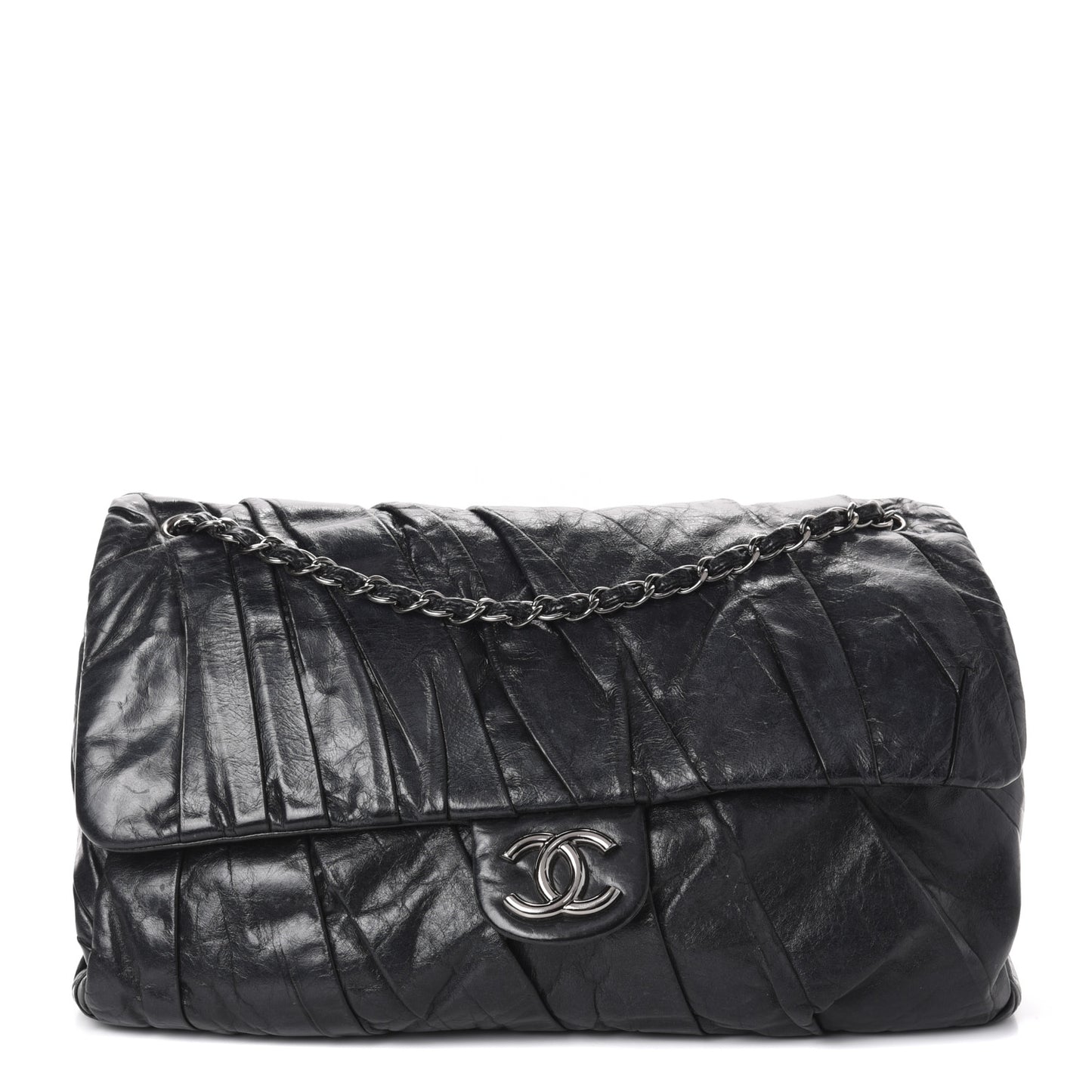 Glazed Calfskin Twisted Maxi Flap Black