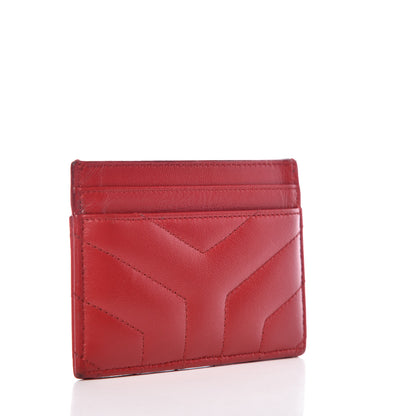 Saint Laurent Calfskin Y Quilted Monogram LouLou Credit Card Case Red 3 of 10