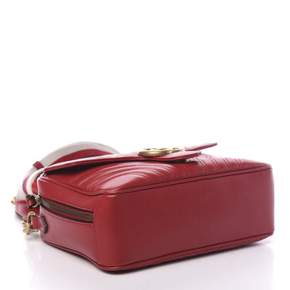 Gucci Calfskin Matelasse Sylvie Web Small GG Marmont Top Handle Shoulder Bag Hibiscus Red 3 of 10