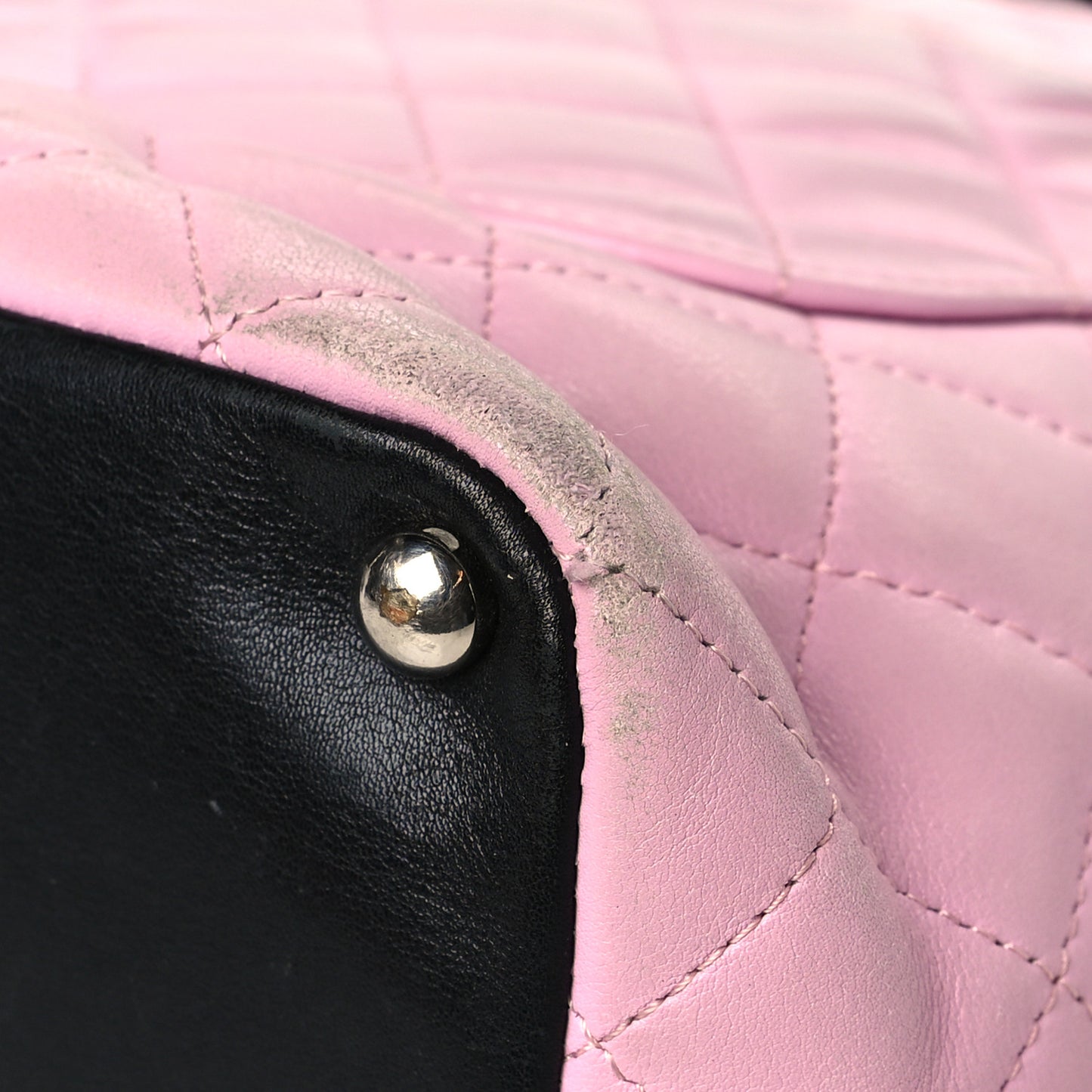 Calfskin Quilted Medium Cambon Tote Pink Black