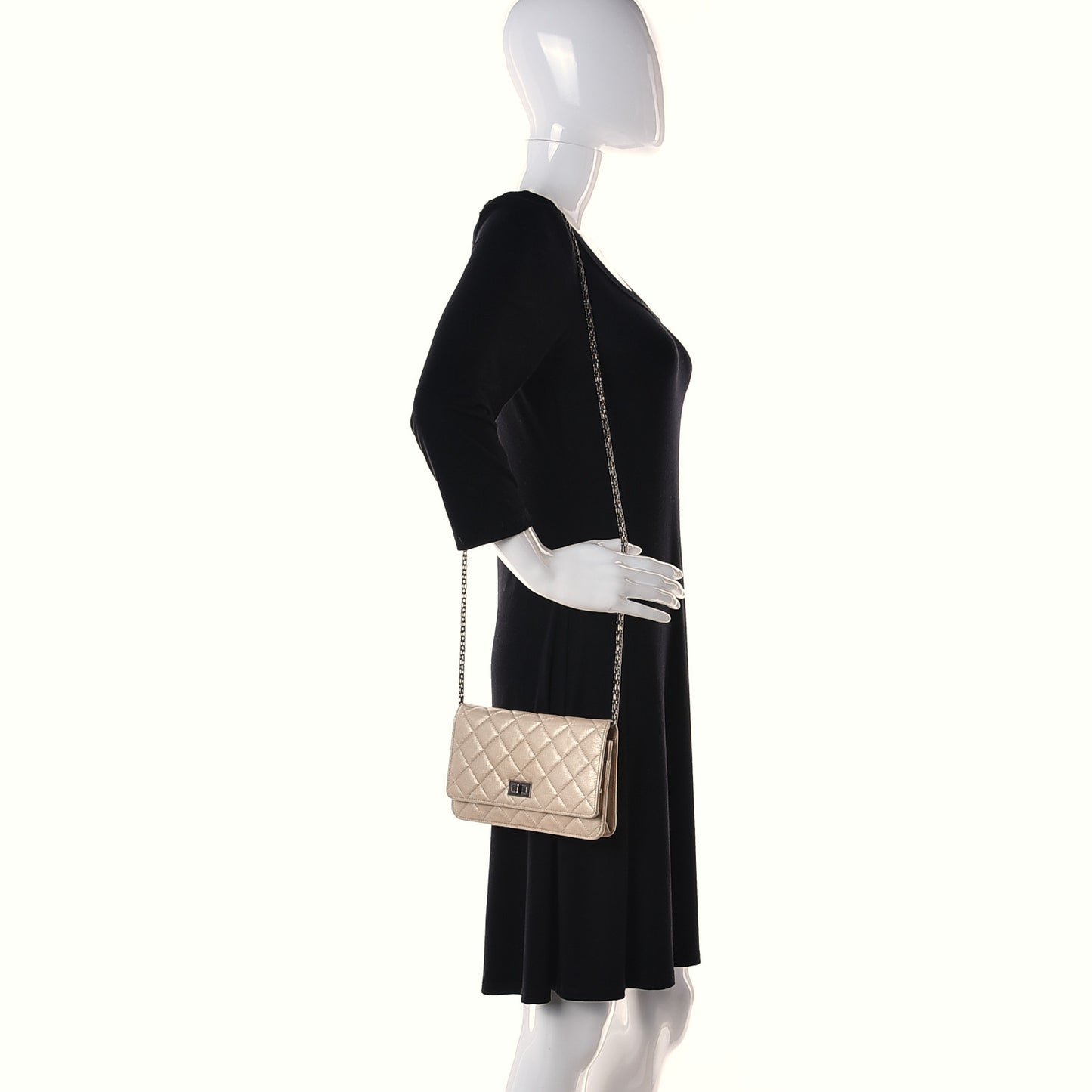 Metallic Sheepskin Quilted Reissue Wallet On Chain WOC Beige