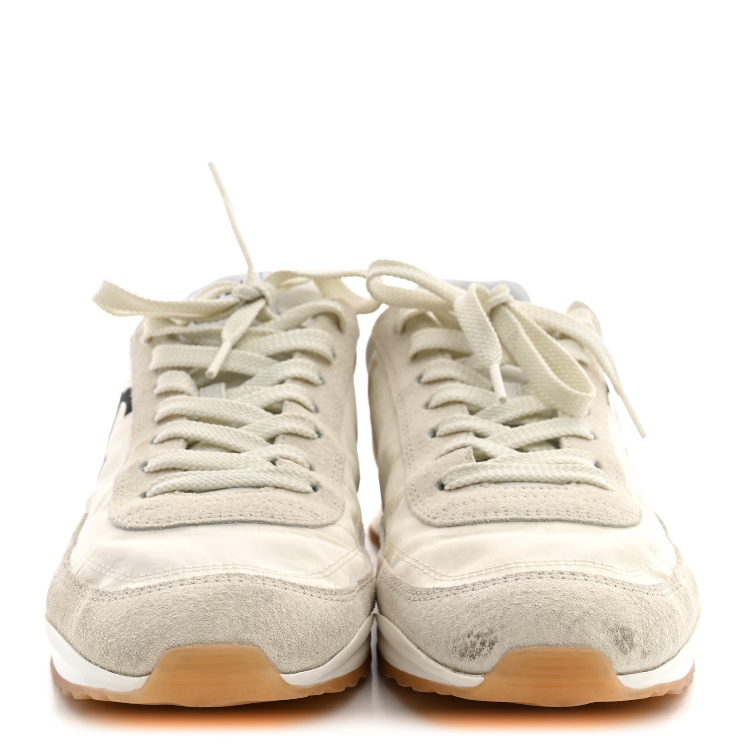 Chanel Fabric Embossed Suede Calfskin Womens CC Sneakers 37.5 White Black 3 of 11