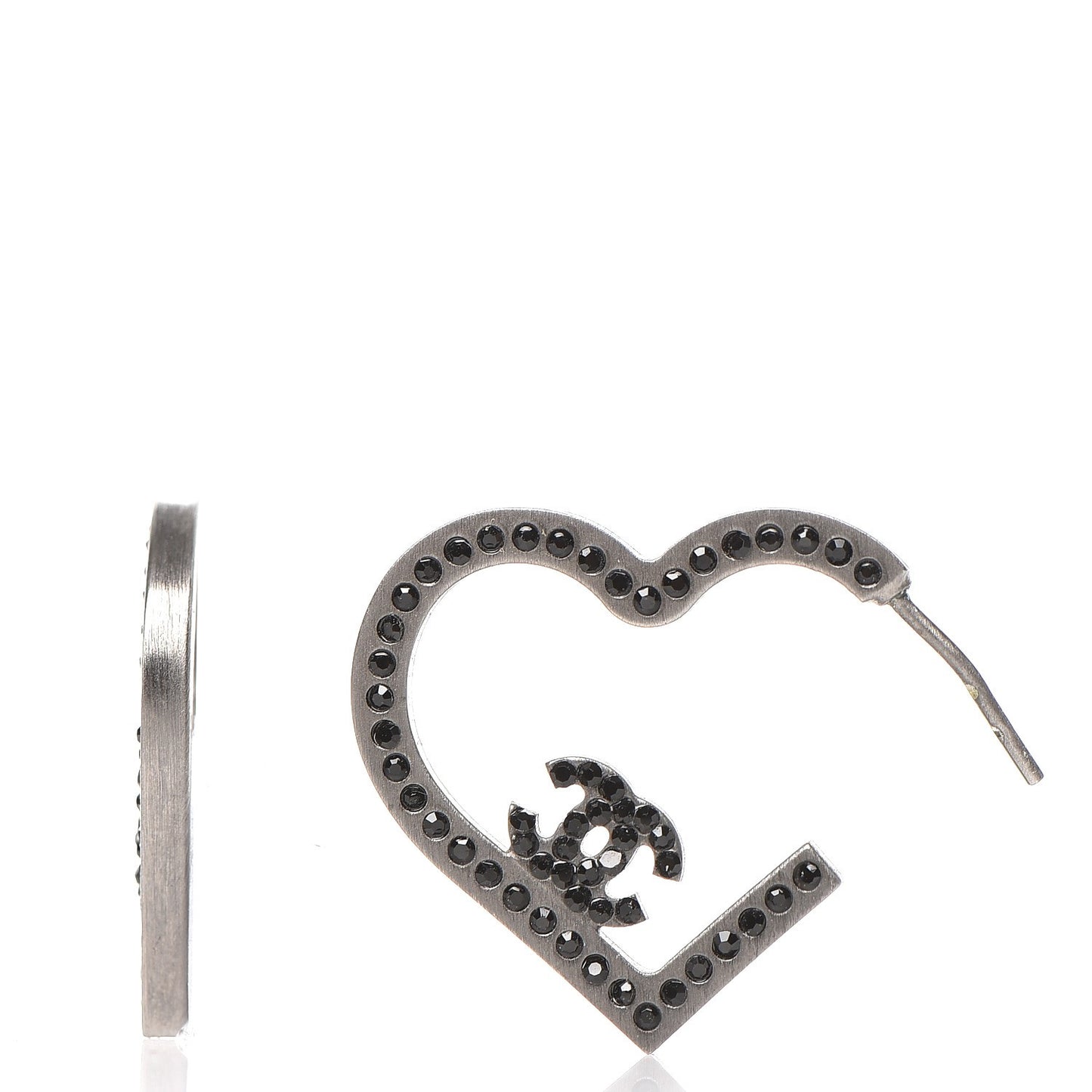 Ruthenium Crystal CC Heart Hoop Earrings Black