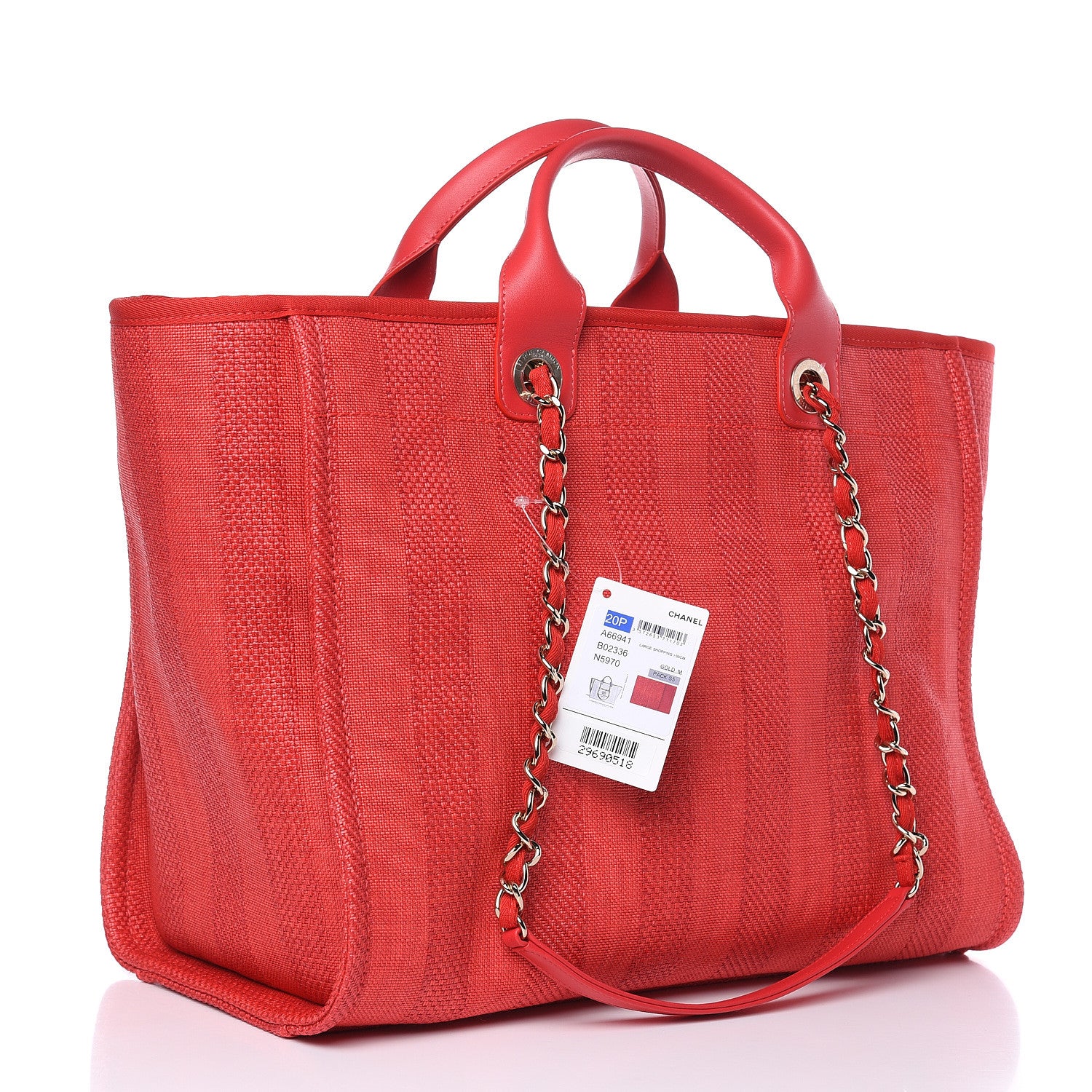 Chanel Straw Raffia Calfskin Striped Large Deauville Tote Red 3 of 10