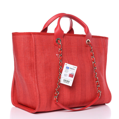 Chanel Straw Raffia Calfskin Striped Large Deauville Tote Red 3 of 10
