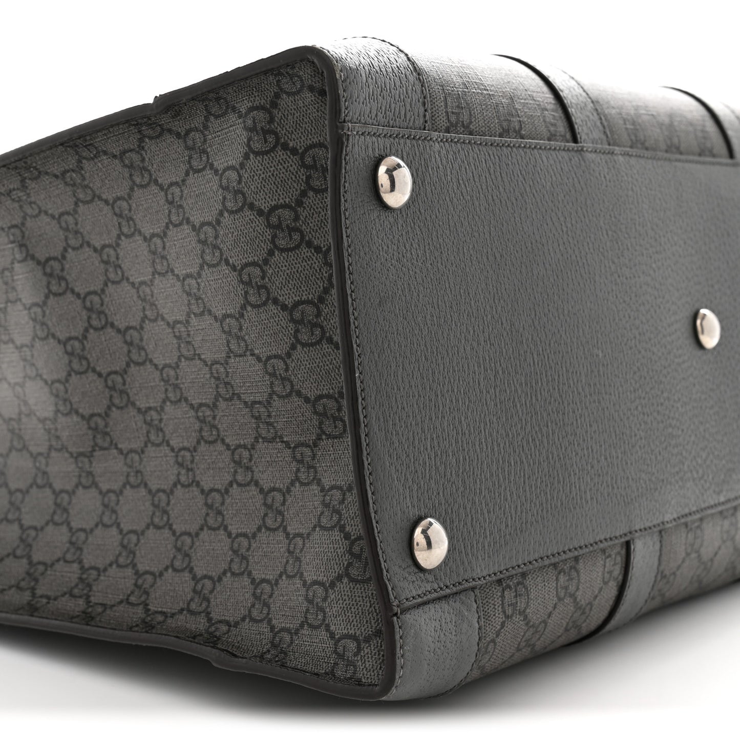 GG Supreme Monogram Textured Dollar Calfskin Large Ophidia Tote Bag Grey Black Graphite Grey