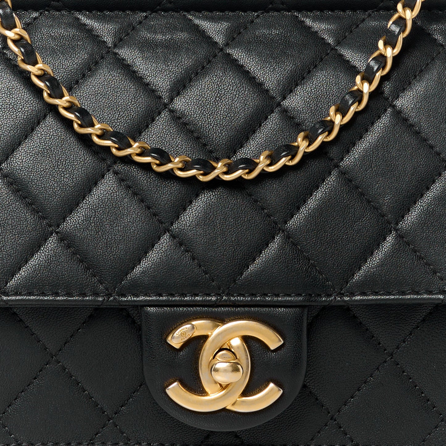 Lambskin Quilted Large Pearl Chain Flap Bag Black