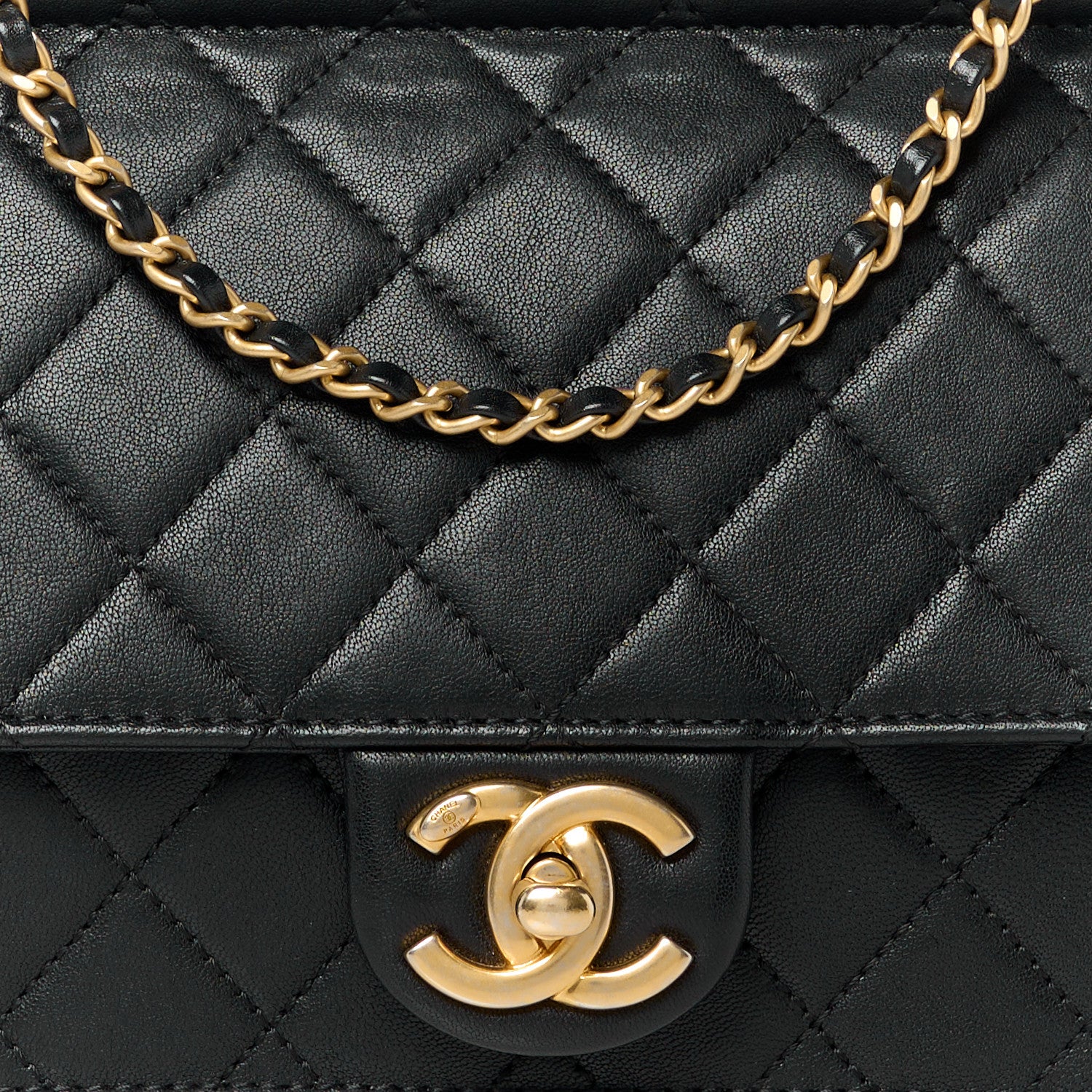 Chanel Lambskin Quilted Large Pearl Chain Flap Bag Black 9 of 11
