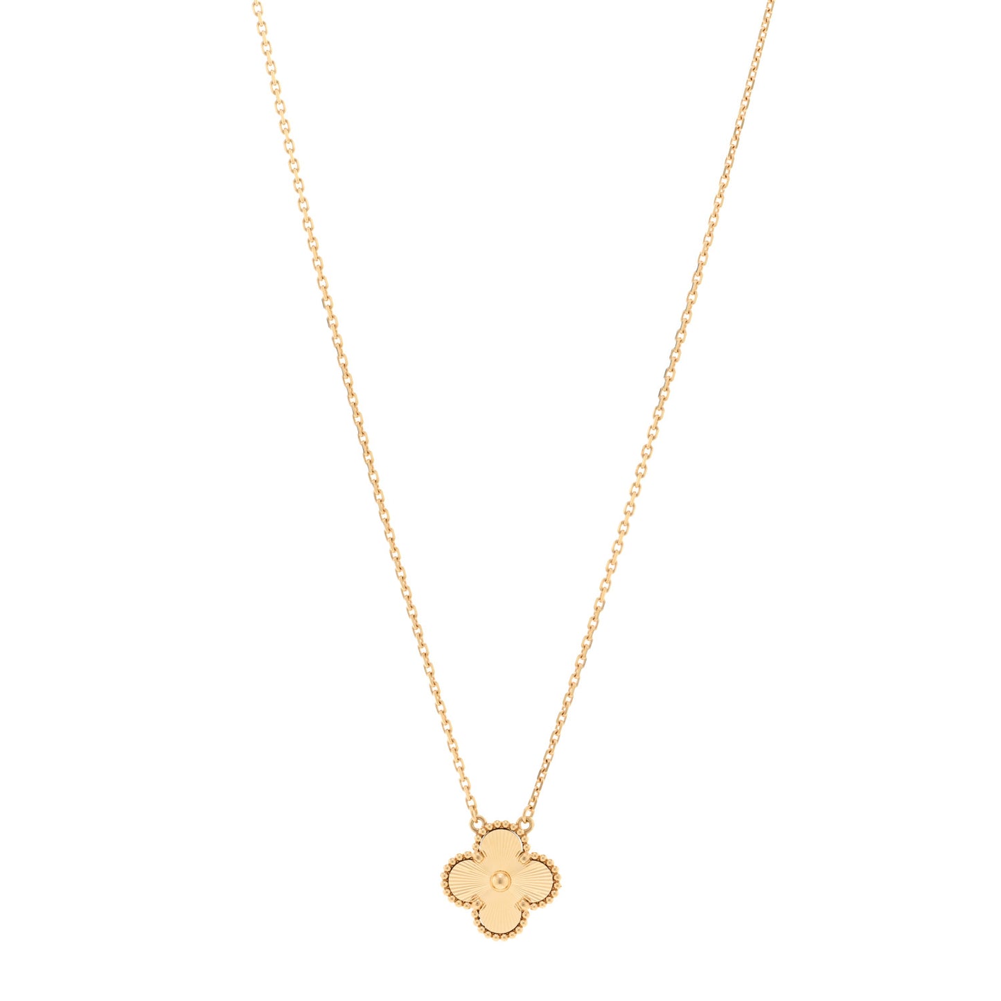 18K Yellow Gold Guilloche Vintage Alhambra Pendant Necklace