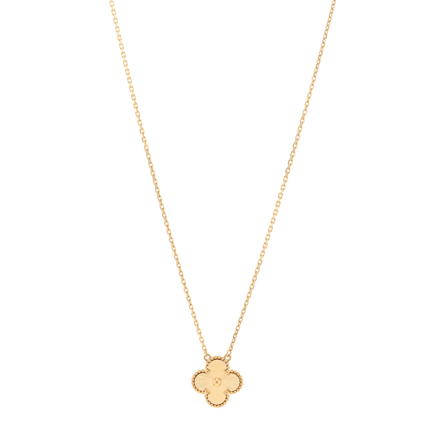 Van Cleef & Arpels 18K Yellow Gold Guilloche Vintage Alhambra Pendant Necklace 1 of 6