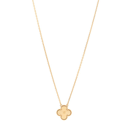 Van Cleef & Arpels 18K Yellow Gold Guilloche Vintage Alhambra Pendant Necklace 1 of 6