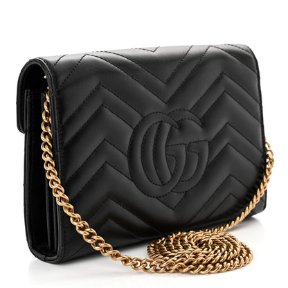 Gucci Calfskin Matelasse GG Marmont Chain Wallet Black 3 of 9