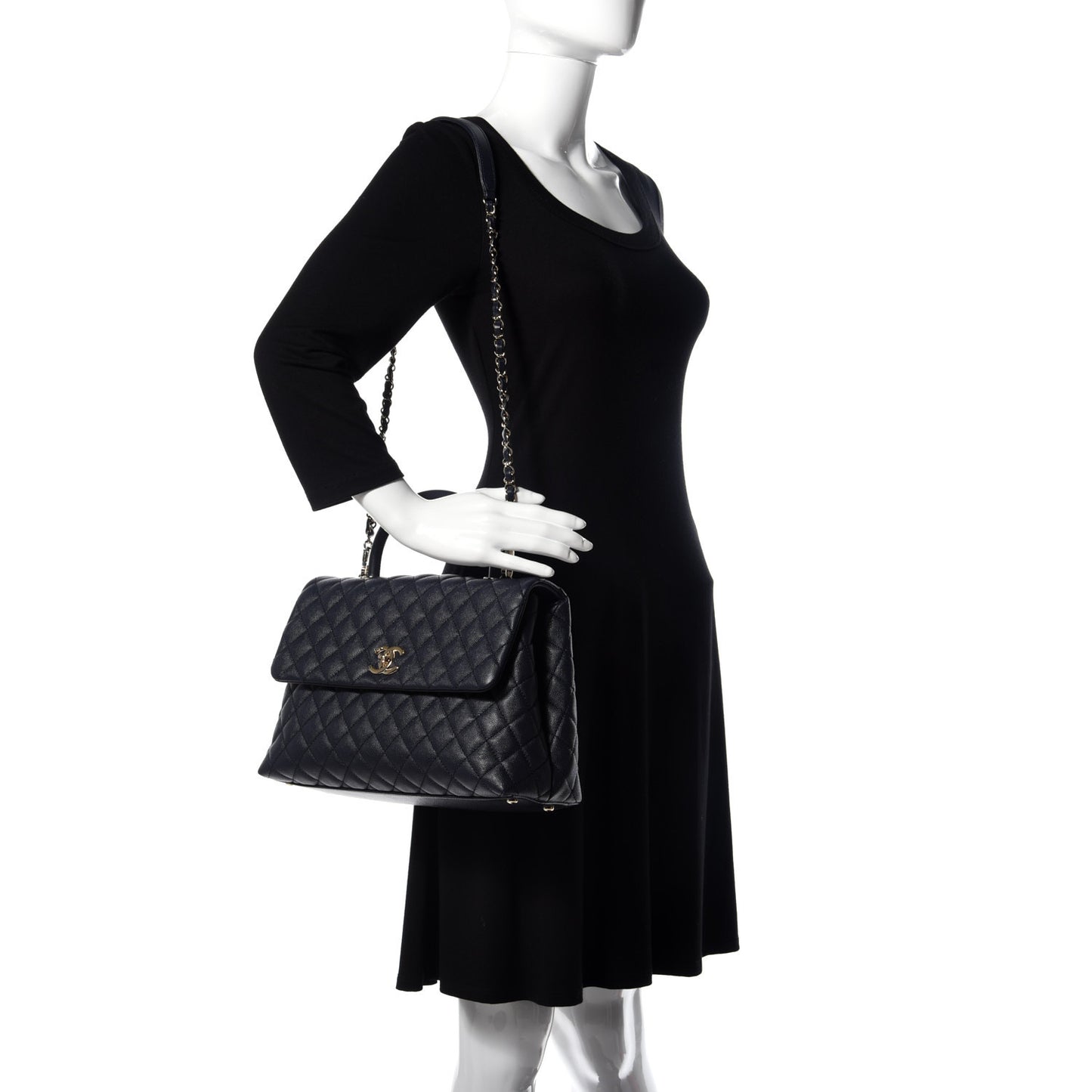 Caviar Quilted Medium Coco Handle Flap Navy Blue