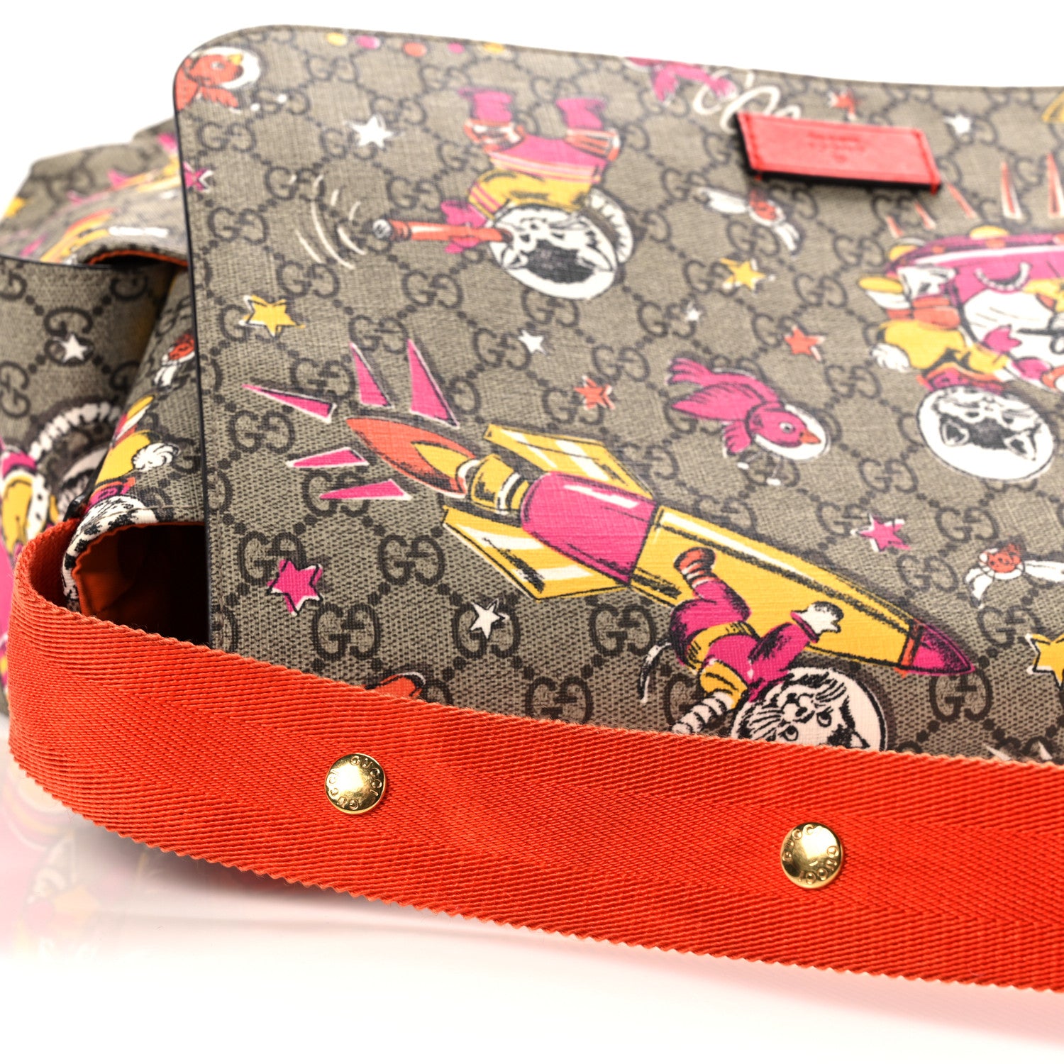 Gucci GG Supreme Monogram Space Cats Diaper Bag Orange 16 of 17