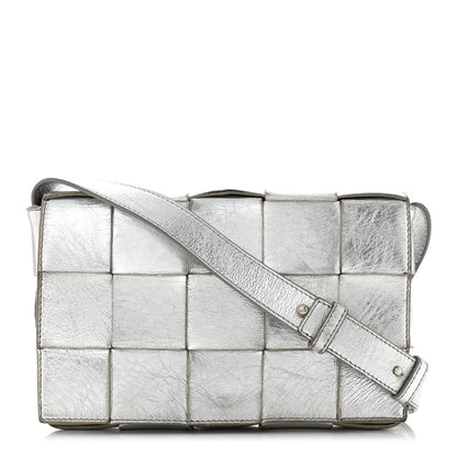 Bottega Veneta Metallic Lambskin Maxi Intrecciato Cassette Crossbody Bag Silver 1 of 12