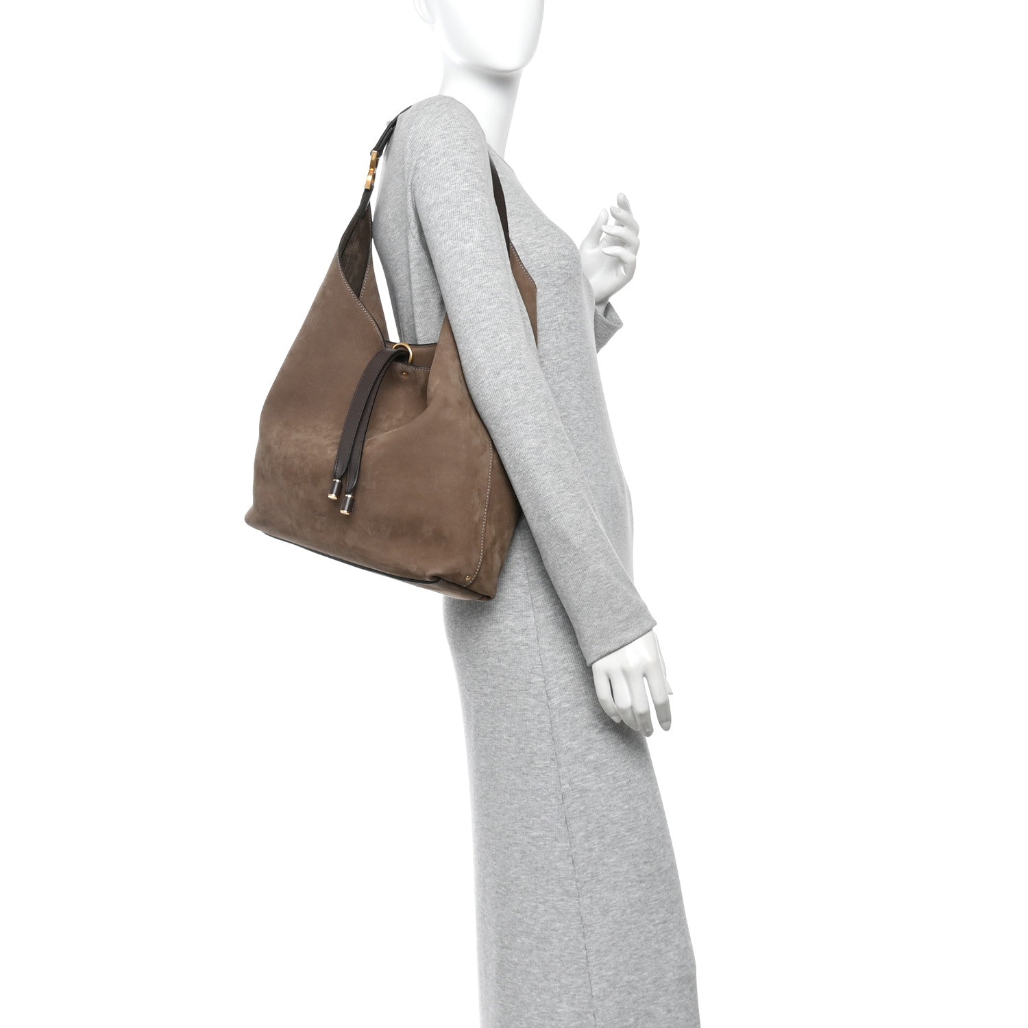 Chloe Suede Calfskin Marcie Hobo Bag Flannel Grey 2 of 9