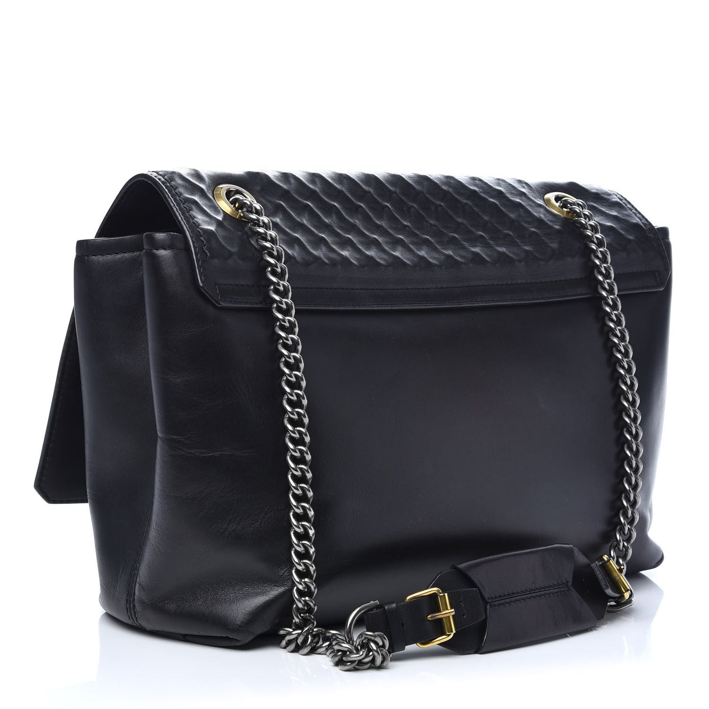 Hammered Calfskin Large Happy Edgy Shoulder Bag Black