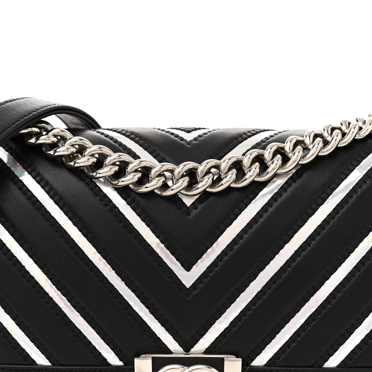 Chanel Lambskin Iridescent PVC Chevron Quilted Medium Boy Flap Black Silver 8 of 10