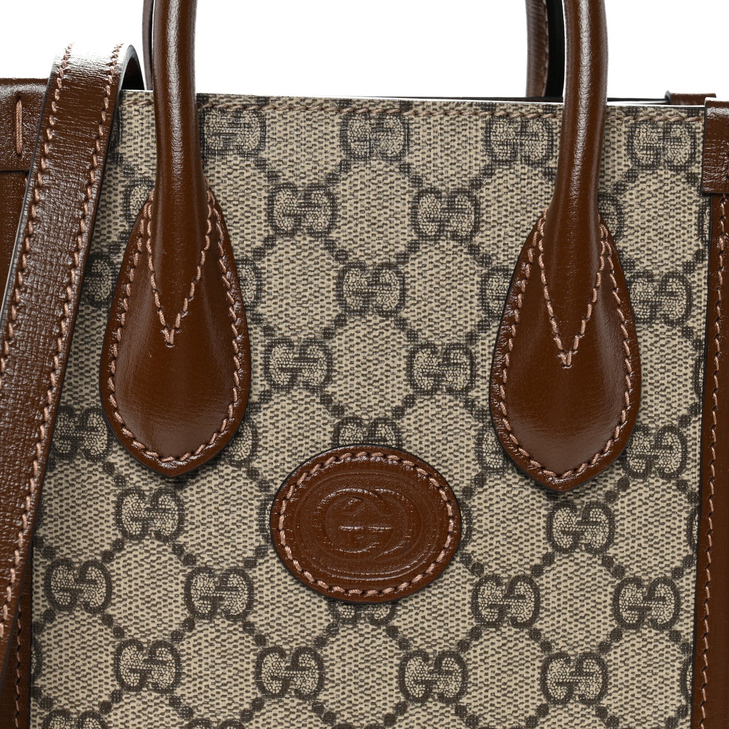 Gucci GG Supreme Monogram Azalea Calfskin Mini Retro Interlocking G Tote Bag Beige Ebony Brown Sugar 8 of 10