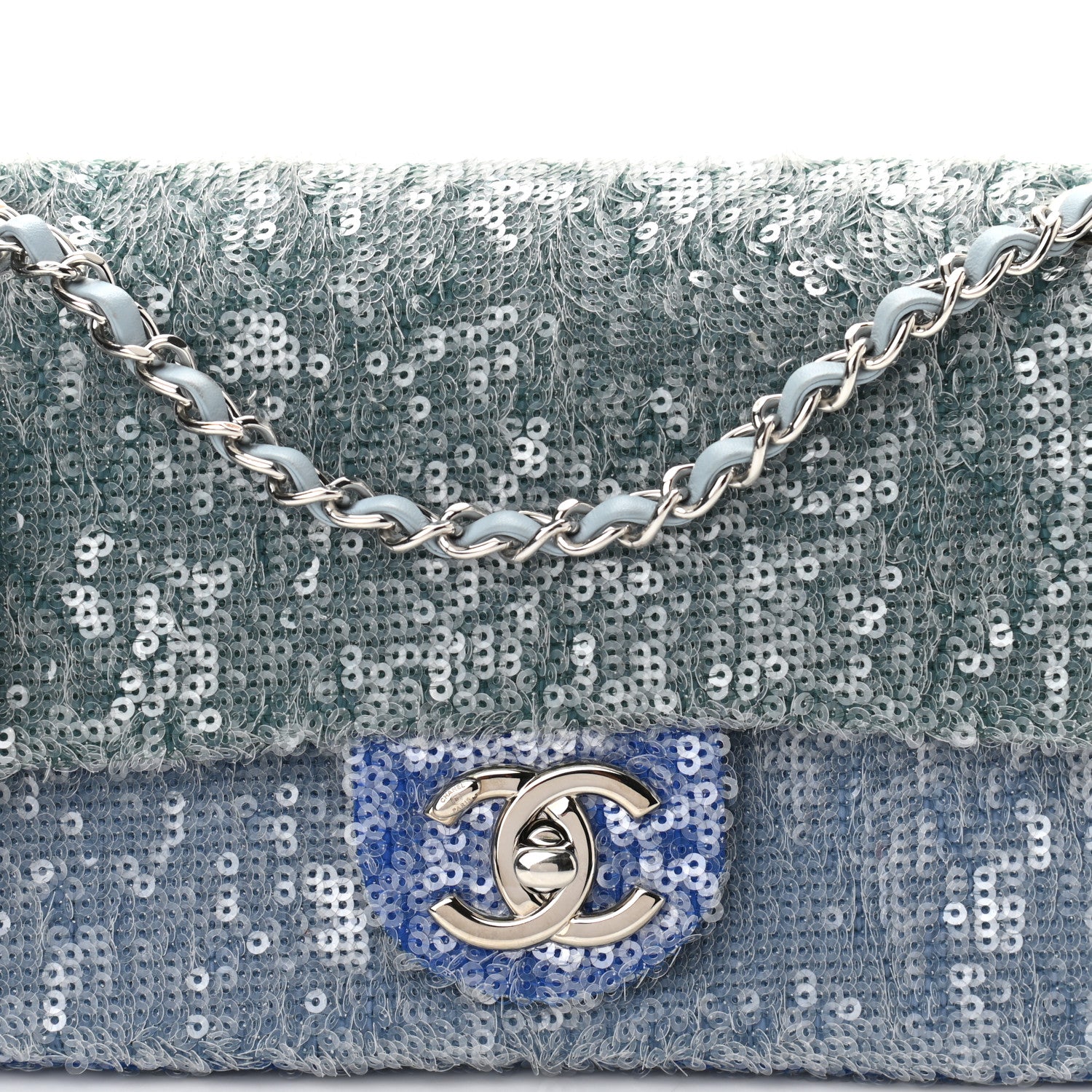 Chanel Sequin Mini Waterfall Flap Light Blue 8 of 10