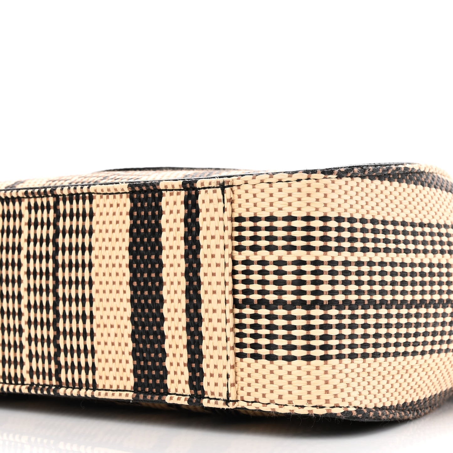 Raffia Striped Perforated Logo Mini Crossbody Black