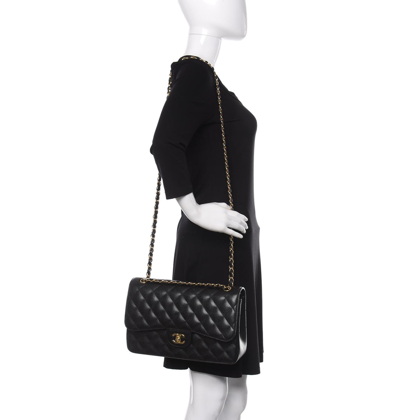 Caviar Quilted Jumbo Double Flap Black
