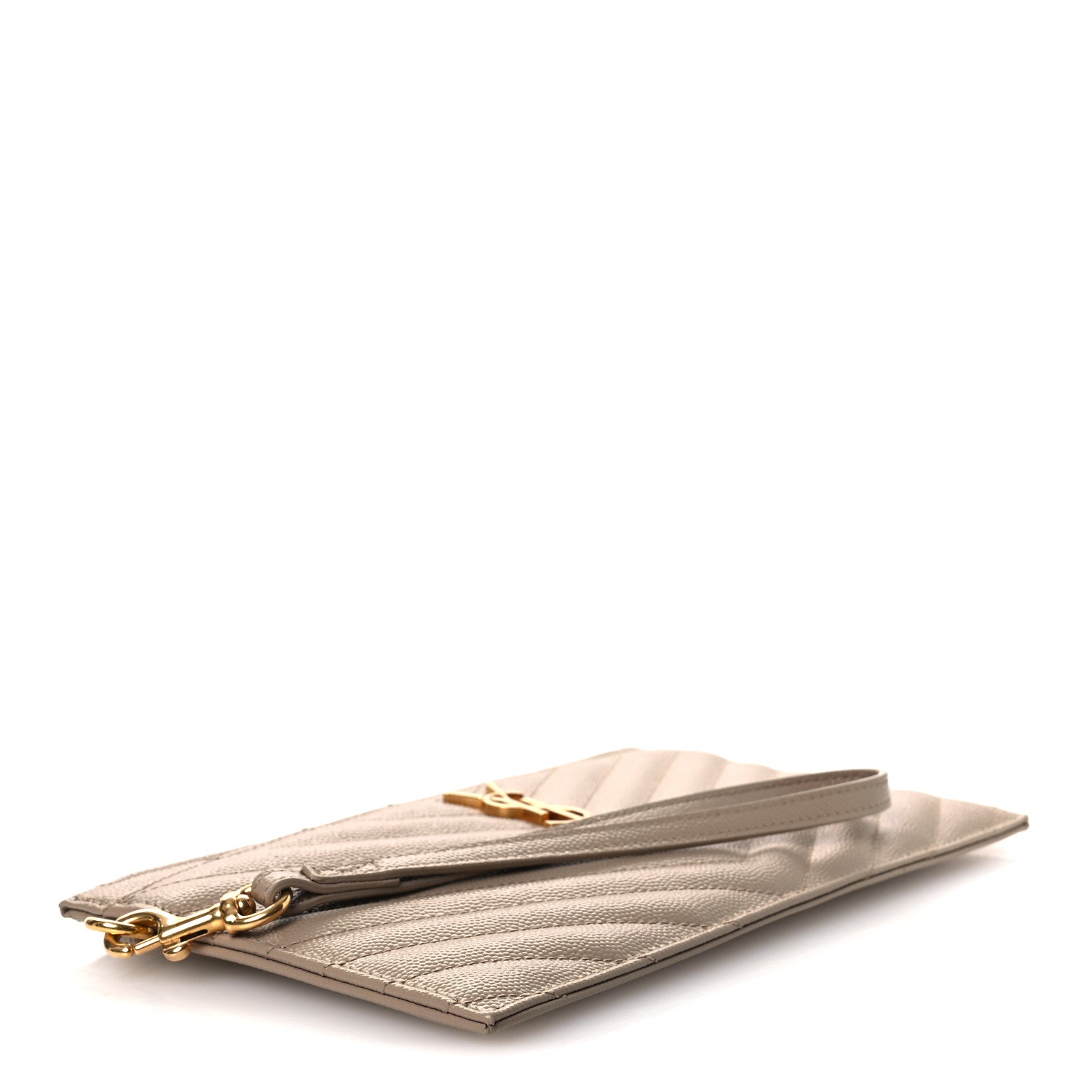 Saint Laurent Grain De Poudre Chevron Monogram Large Bill Pouch Dark Beige 4 of 11