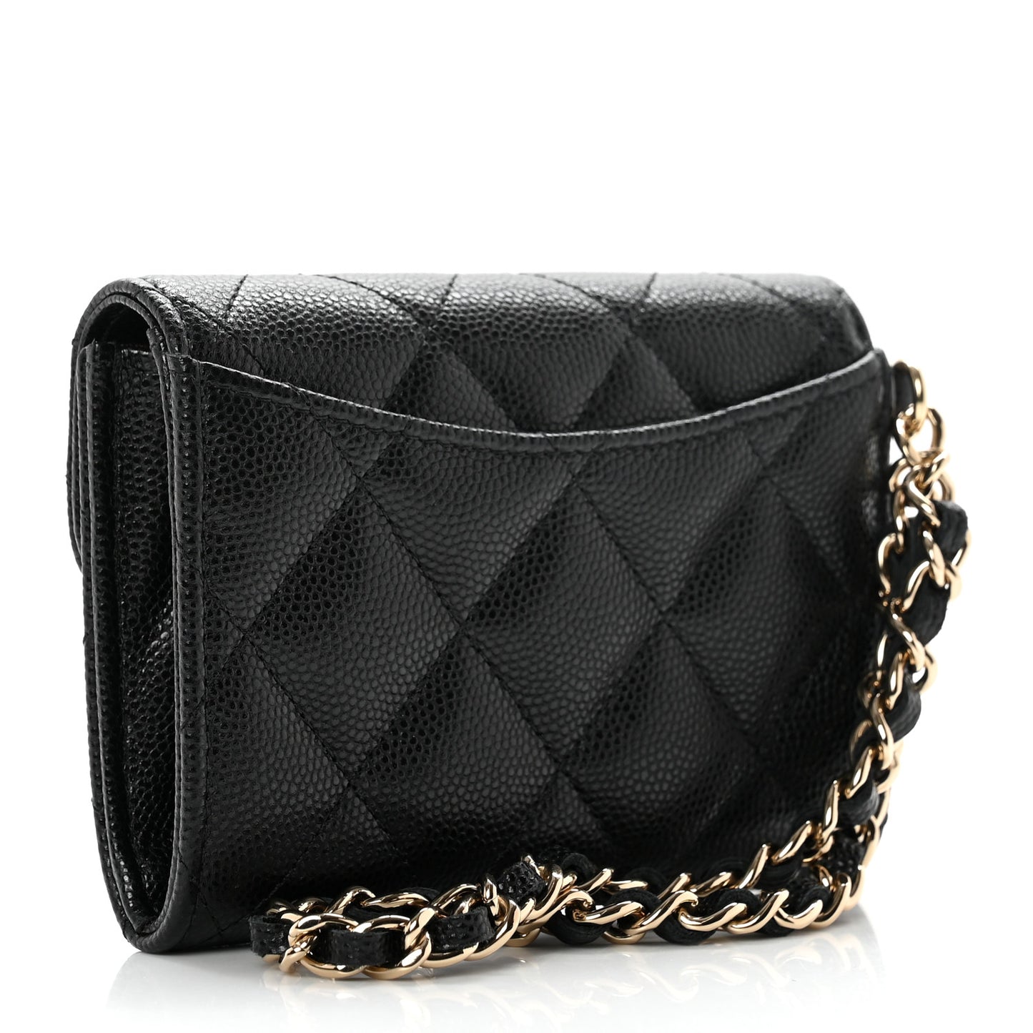 Caviar Quilted Flap Card Holder Chain Wristlet Black