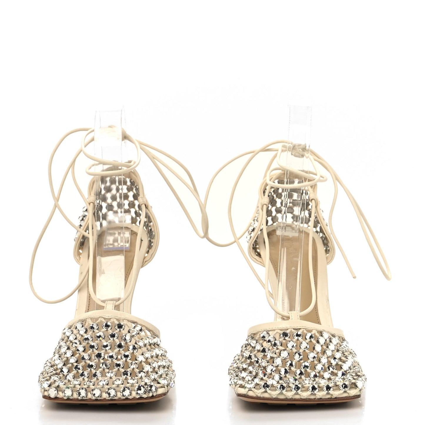 Mesh Nappa Crystal Embellished Sparkle Stretch Ankle Tie Sandals 36.5 Toile