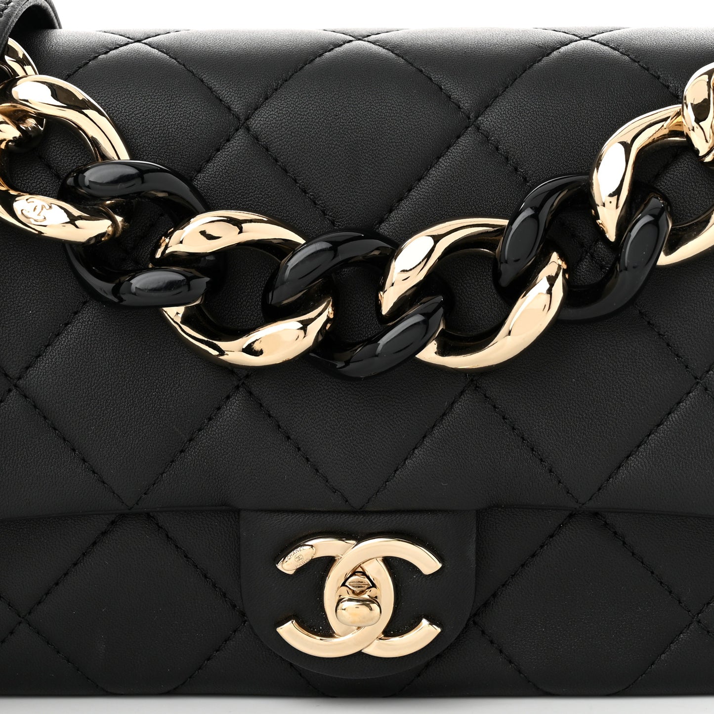 Lambskin Quilted Resin Bi-Color Chain Flap Bag Black
