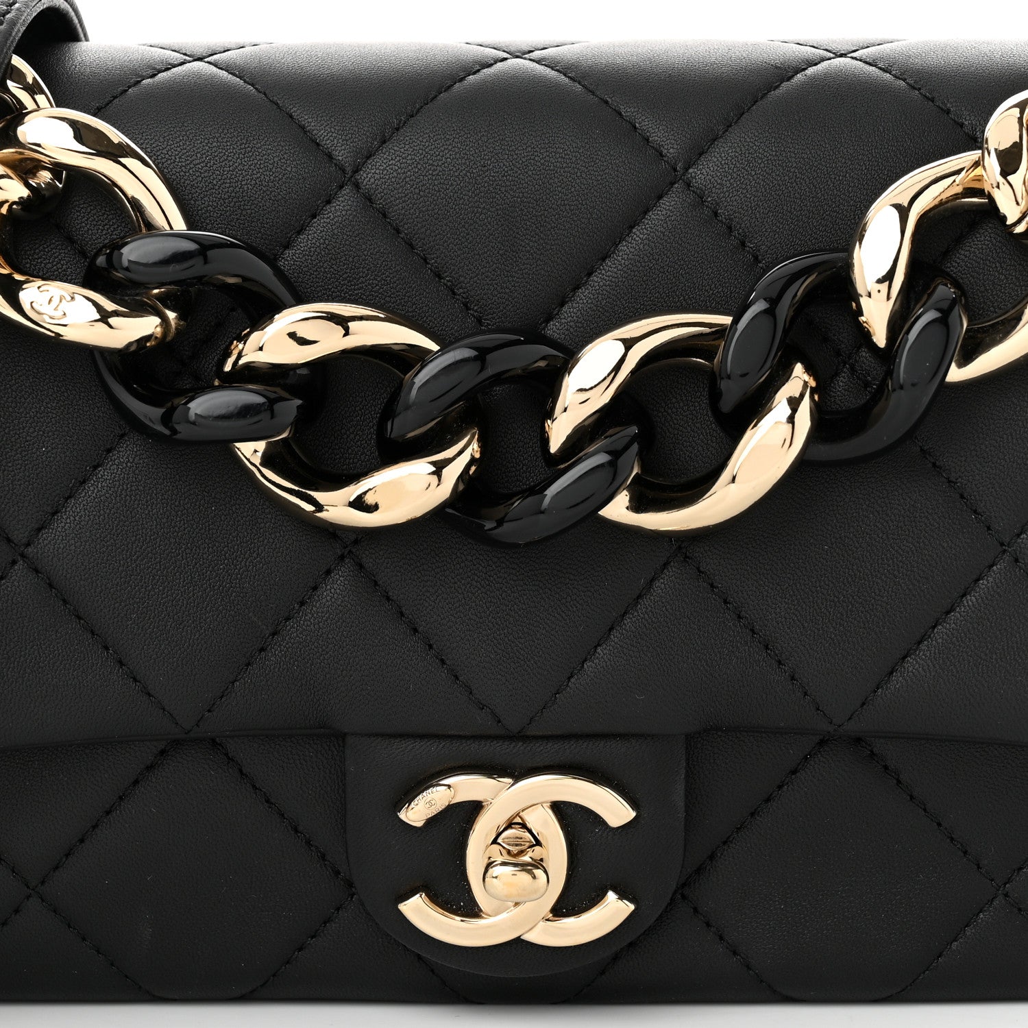 Chanel Lambskin Quilted Resin Bi-Color Chain Flap Bag Black 8 of 11