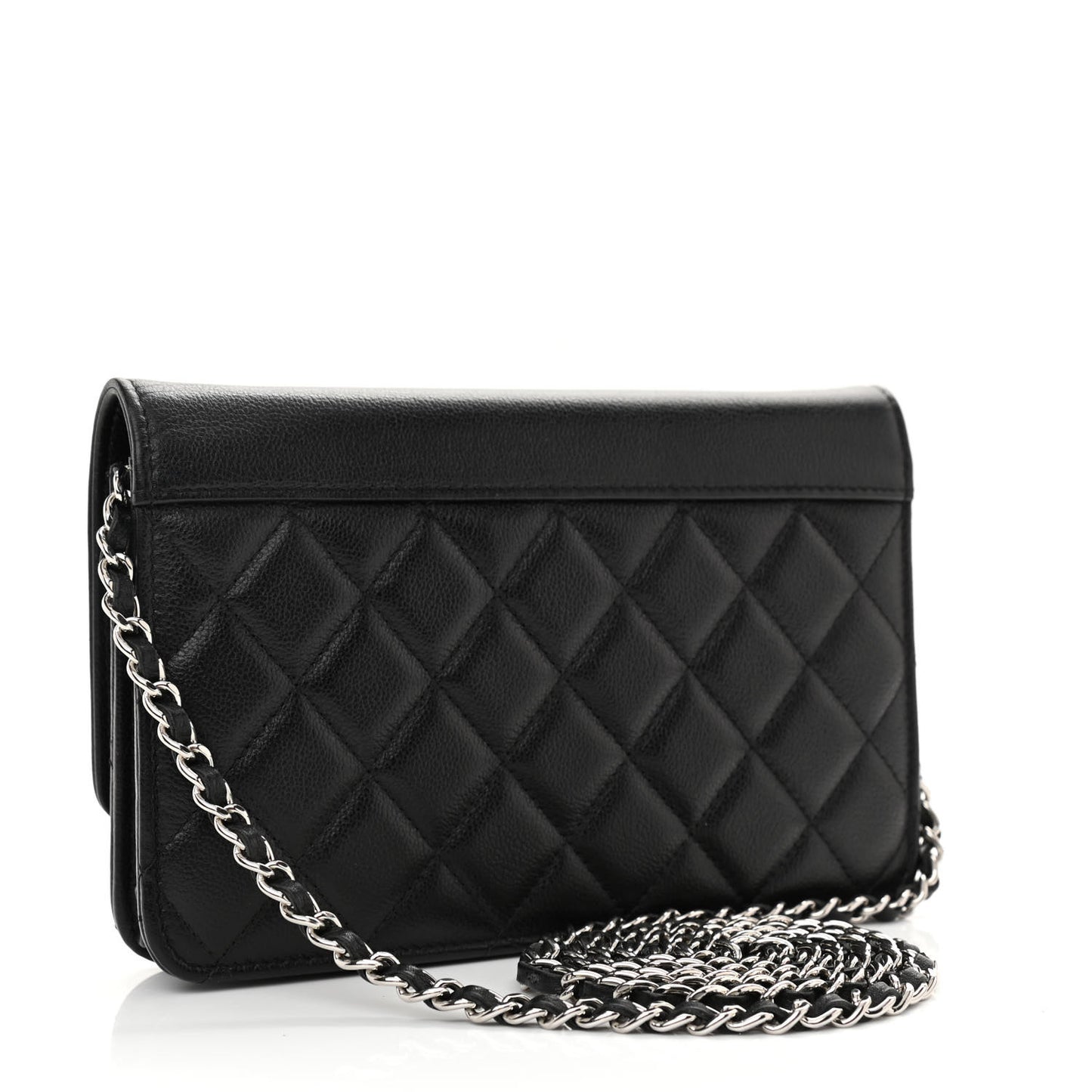 Grained Calfskin Quilted CC Box Wallet On Chain WOC Black