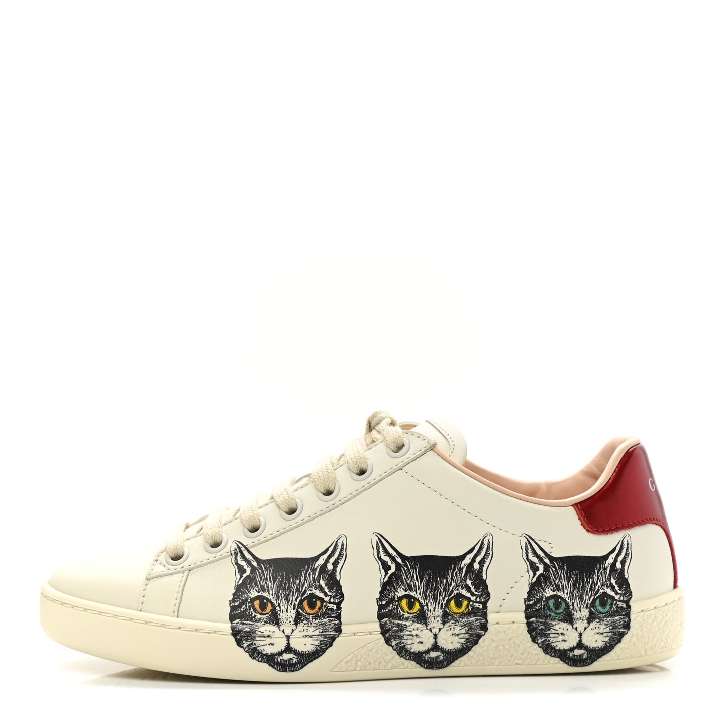Calfskin Mystic Cat Print Womens Ace Sneakers 36 White