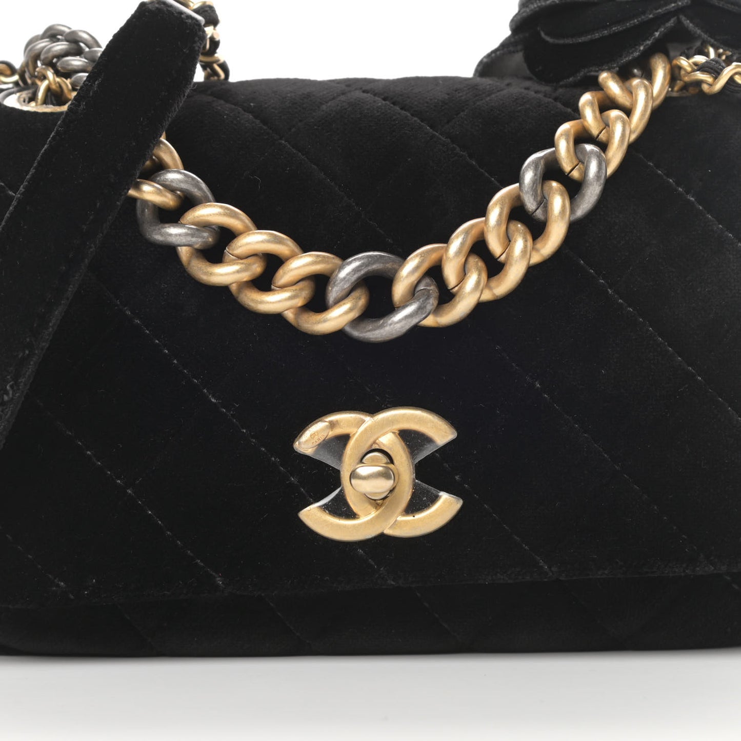 Velvet Quilted Small Camellia Flap Black