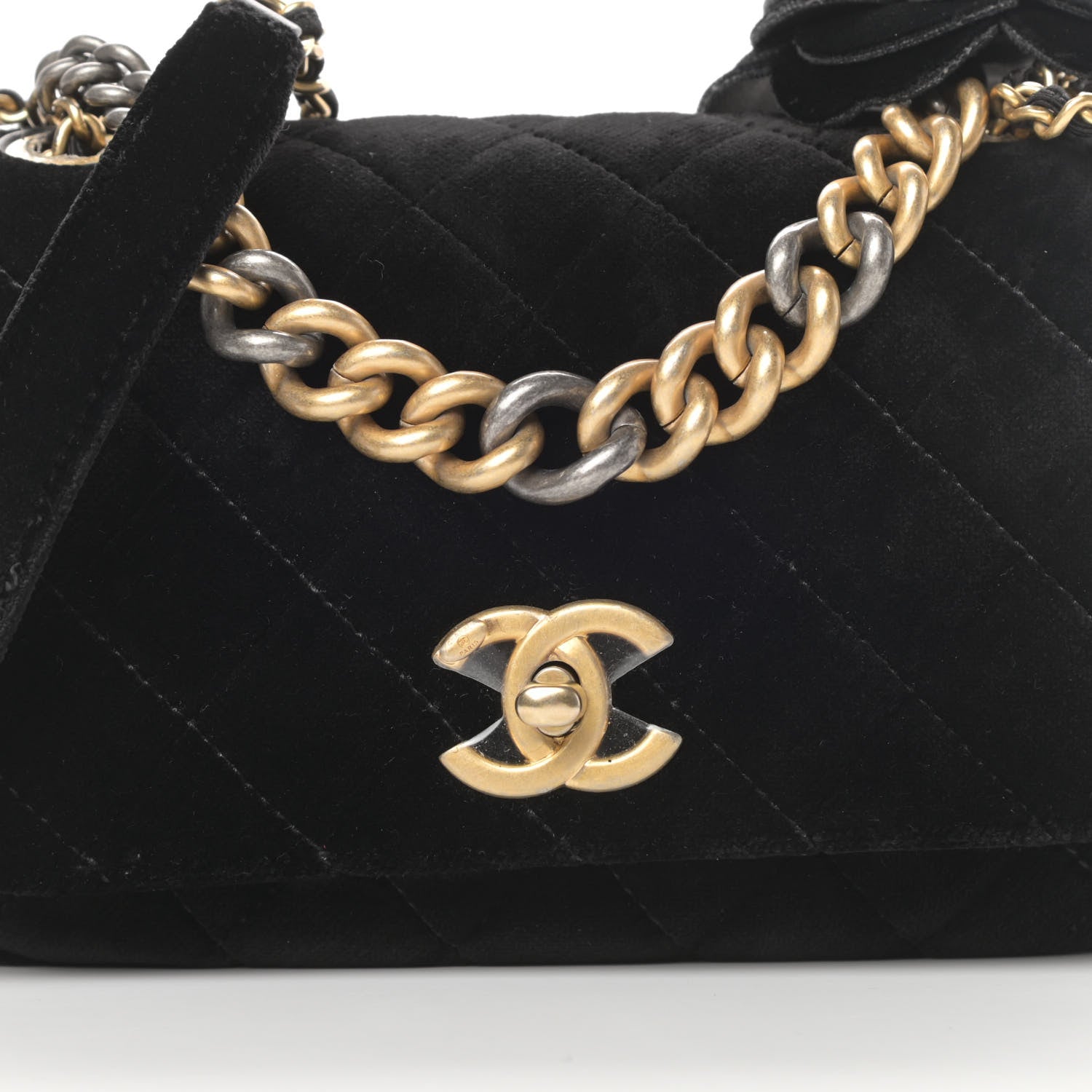 Chanel Velvet Quilted Small Camellia Flap Black 10 of 13