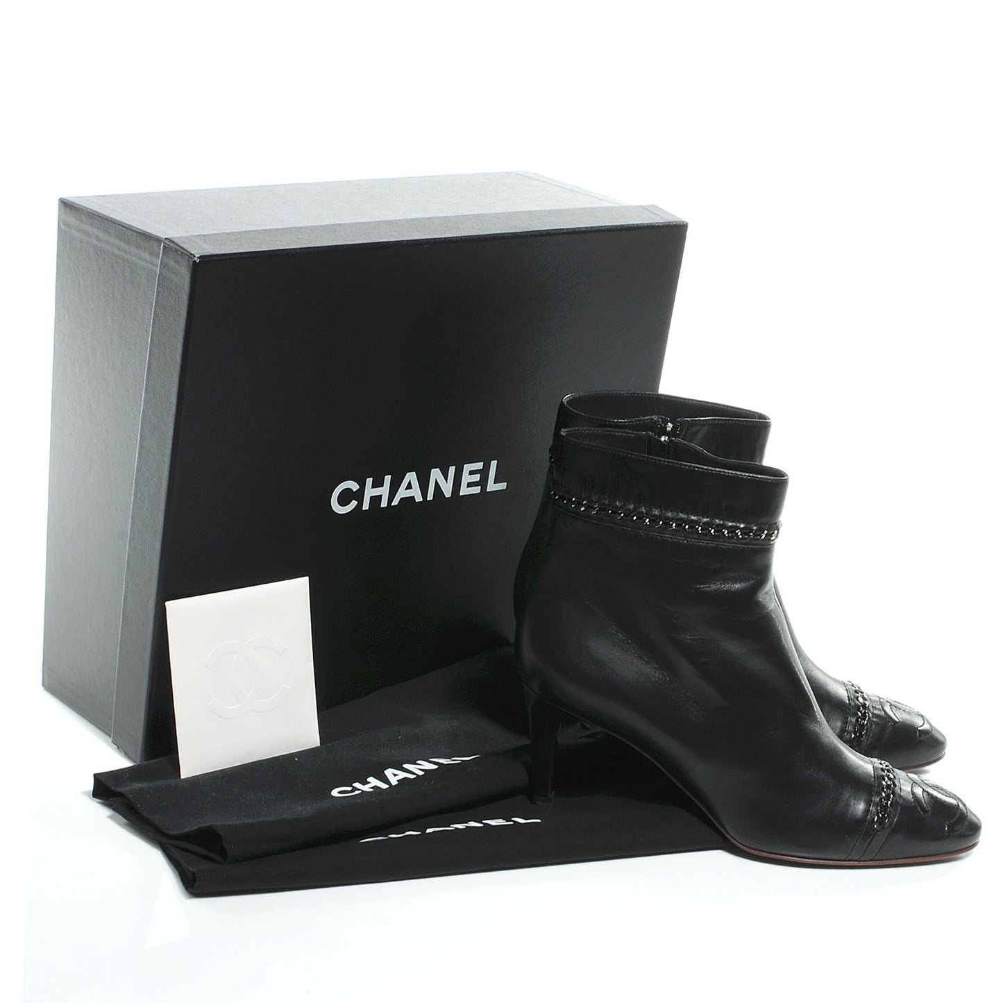 Lambskin CC Chain Short Boots 40.5 Black