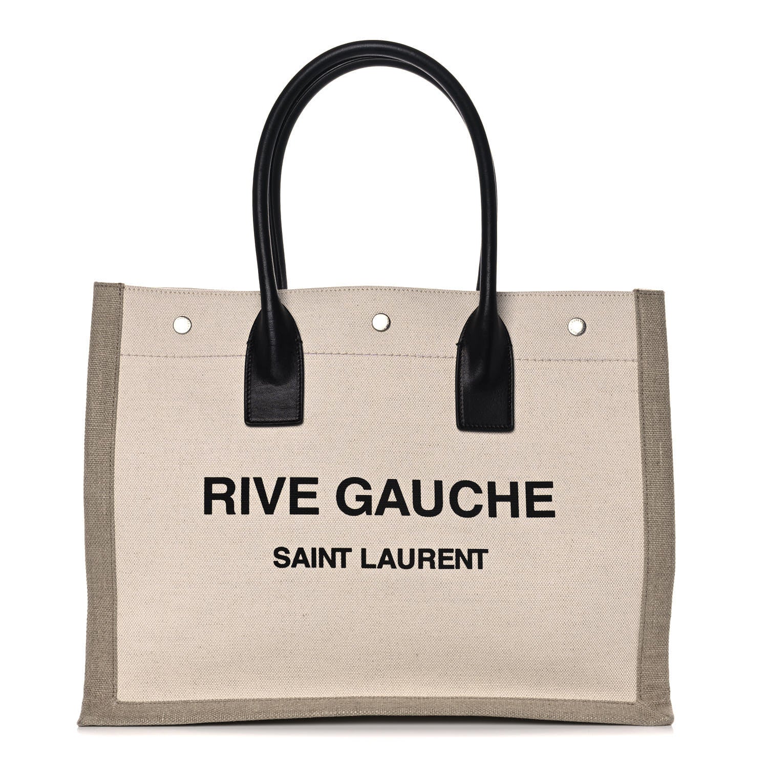 Saint Laurent Linen Calfskin Small Rive Gauche Tote Greggio Natural 1 of 12