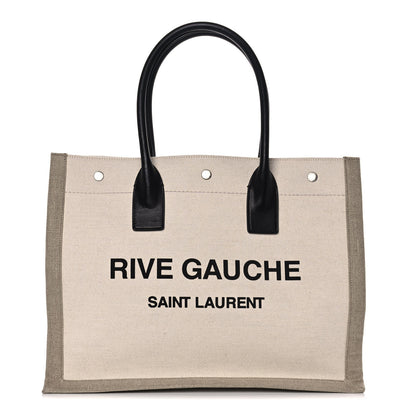 Saint Laurent Linen Calfskin Small Rive Gauche Tote Greggio Natural 1 of 12