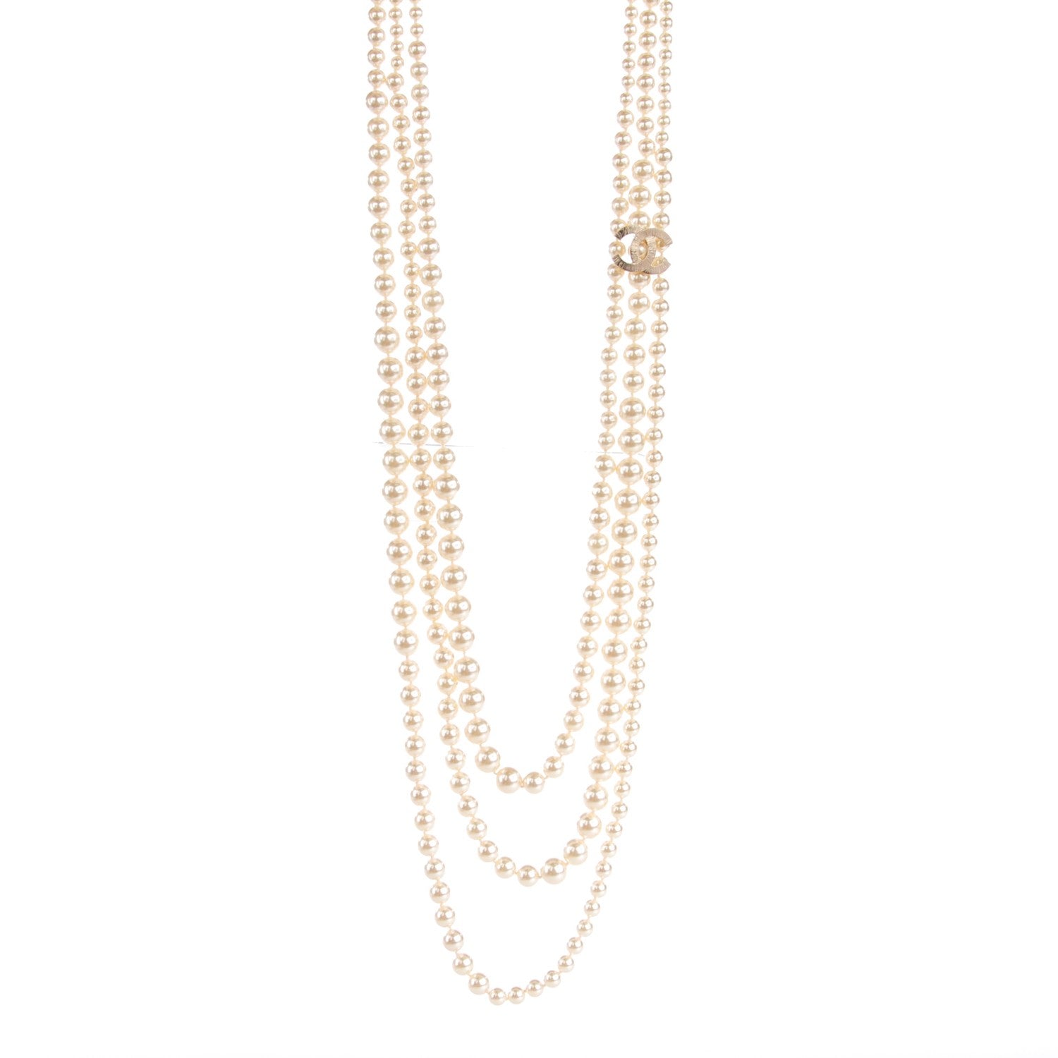 Chanel Pearl Multistrand CC Long Necklace Gold 1 of 4