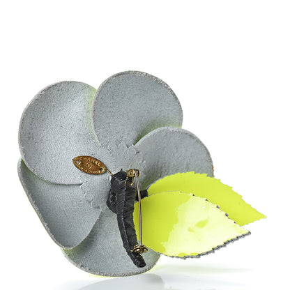 Chanel Patent Camellia Pin Brooch Neon Yellow 3 of 5