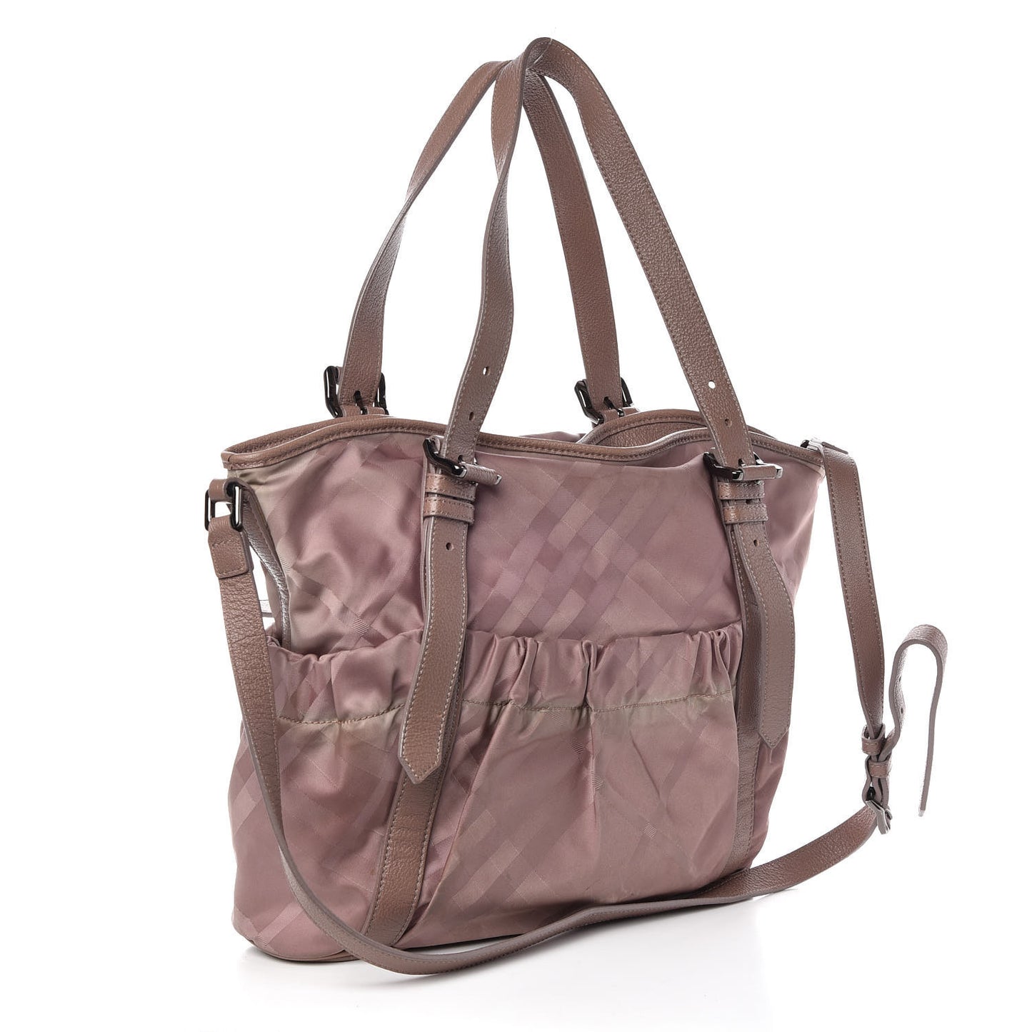 Nylon Tonal Check Drawstring Tote Light Pink